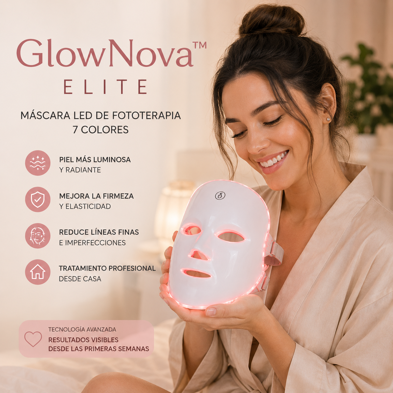 GlowNova™ Elite | Máscara LED Facial de Fototerapia 7 Colores